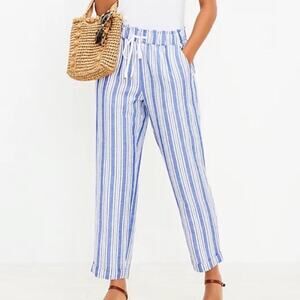 LOFT Emory Taper Pants in Striped Linen Blend Sz XL Tall